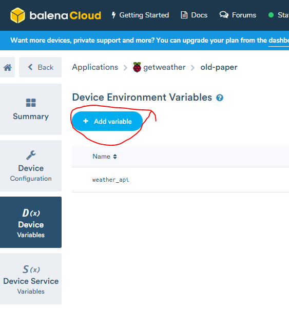 Balena Device Variable Page